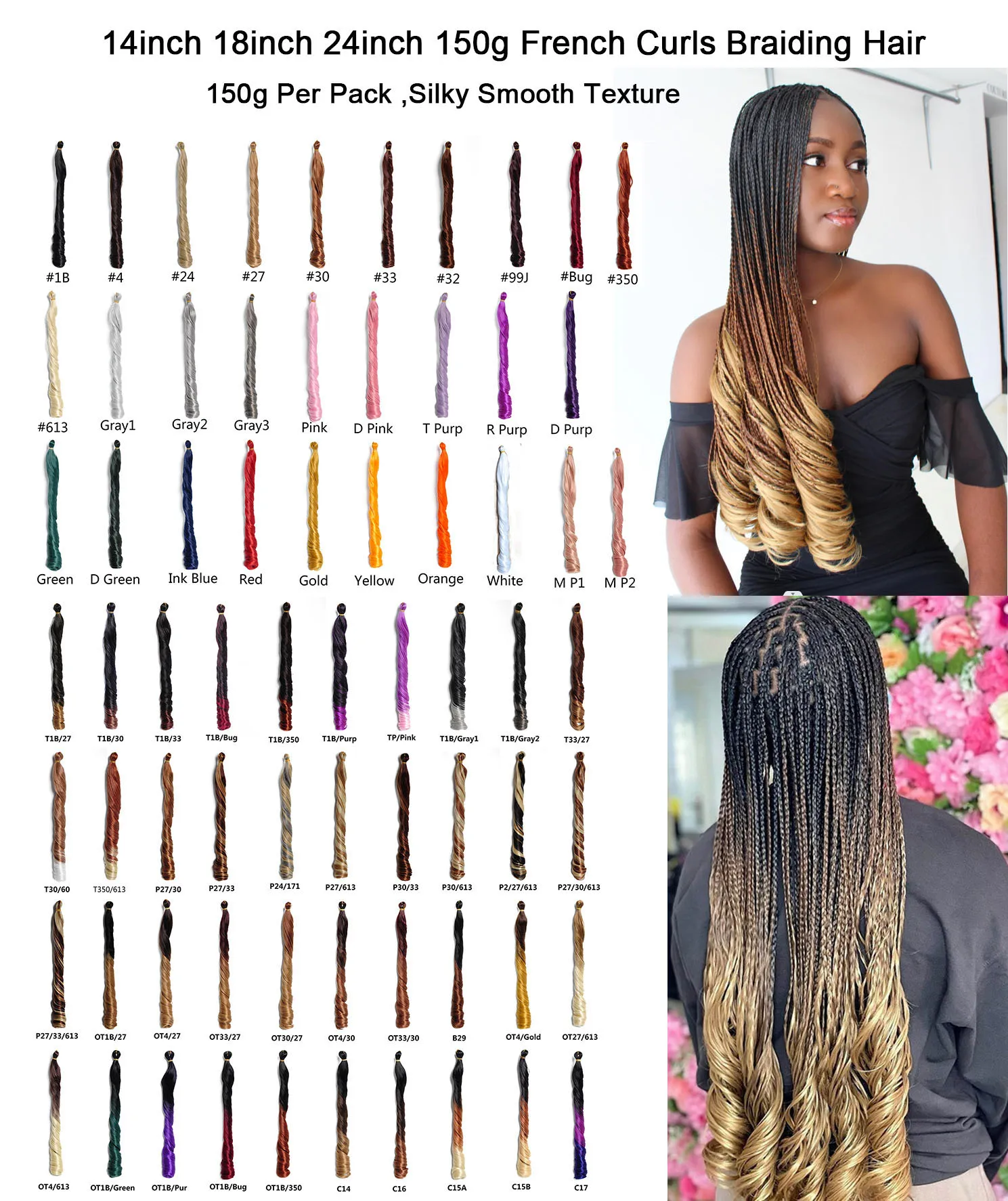 Hot Sale Pony Style Spiral Curly Braiding Hair Curly Ends Crochet Hair Synthetic Premium French Curly for Black Women