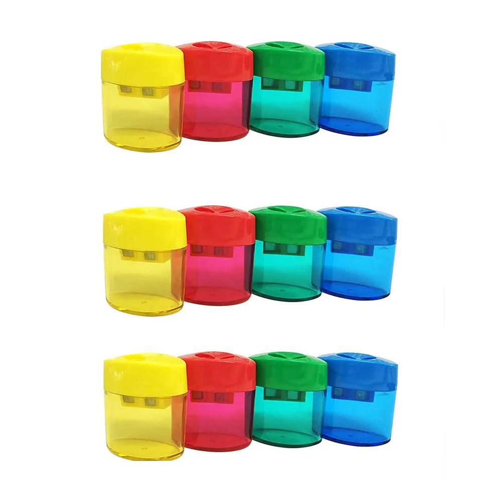 Double Hole Manual Sharpener for Pencils Colored Hand Plastic Portable Pencil Sharpener for Office and School