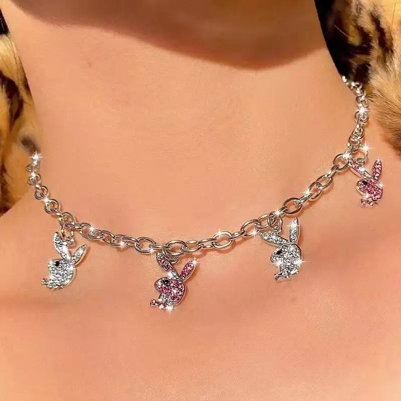 Fashion Jewelry Stainless Steel Bunny Rabbit Cz Diamond Bunny Rabbit Twist Chain Necklace