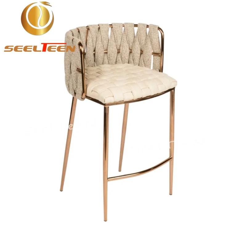 Beige Velvet Stainless Steel Luxury Bar Stool Chair