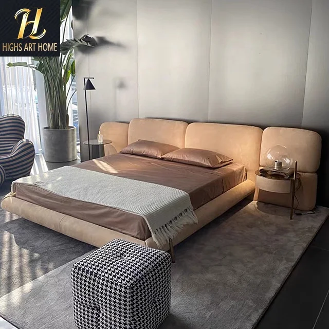 Italian Bed Luxury Villa Master Bedroom New Design Stone Bed Widescreen Headboard 1.8m Double Bed Creative Furniture