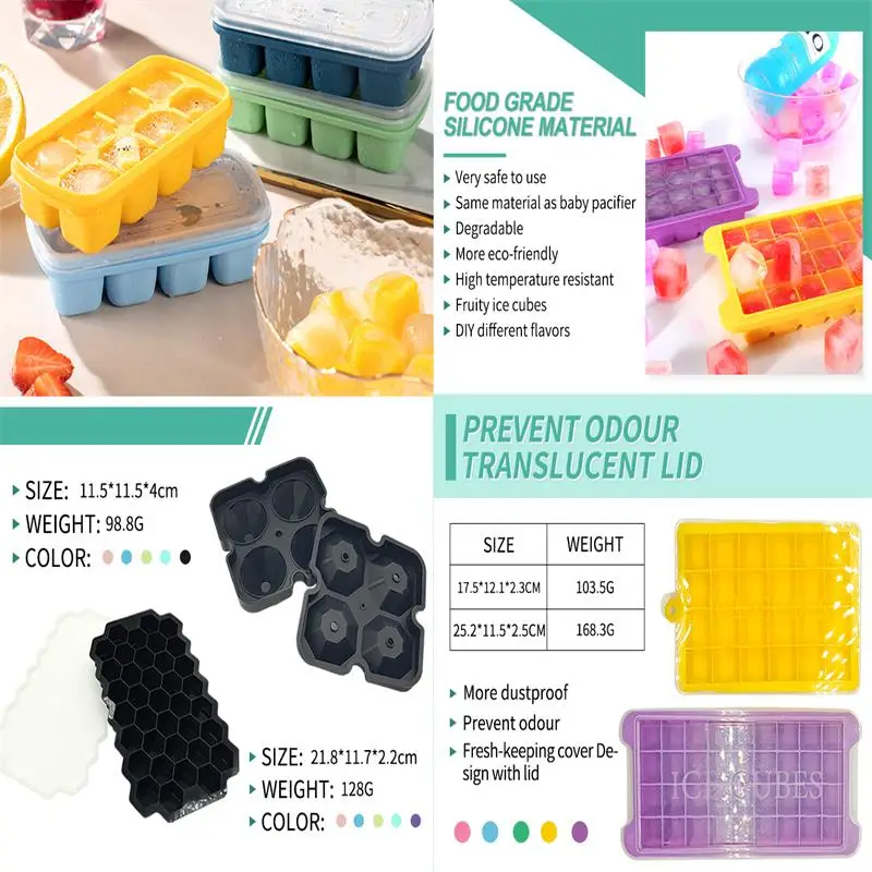 Custom Logo Color Dustproof Prevent Odour Fresh-keeping cover Design With Lid  Squeeze Out Easily Silicone Ice Cube Trays Bottle