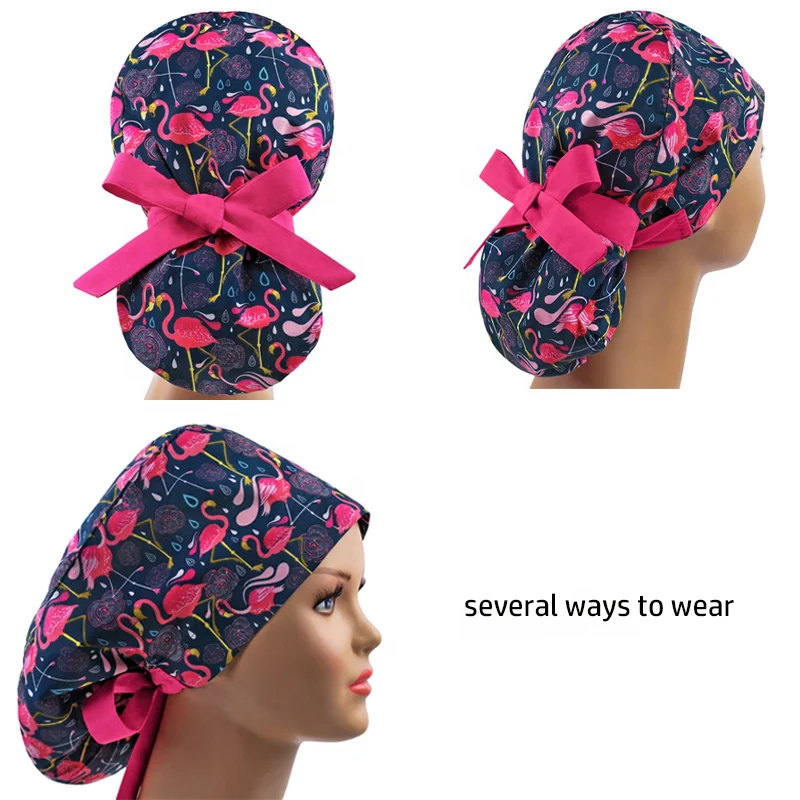 Vadulyer Wholesale Etsy hot selling nurses Scrub Cap with Buttons Ponytail hat Surgical Hair Covering pattern