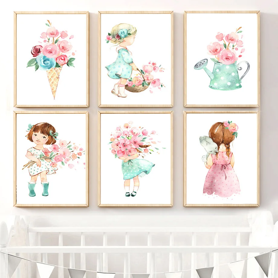 Kids Room Decor Cute Baby Girl Rose Flower Nordic Posters And Prints wall art nursery prints