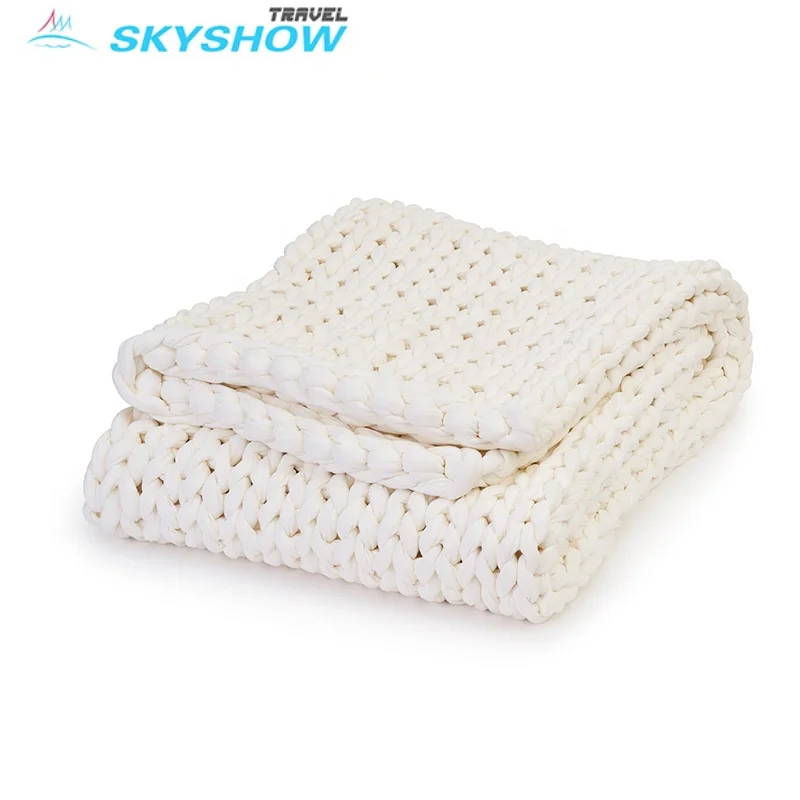 
Home decorative hand knit 25 pound super chunky throw cotton 9kg non pile loose knitted weighted blanket 