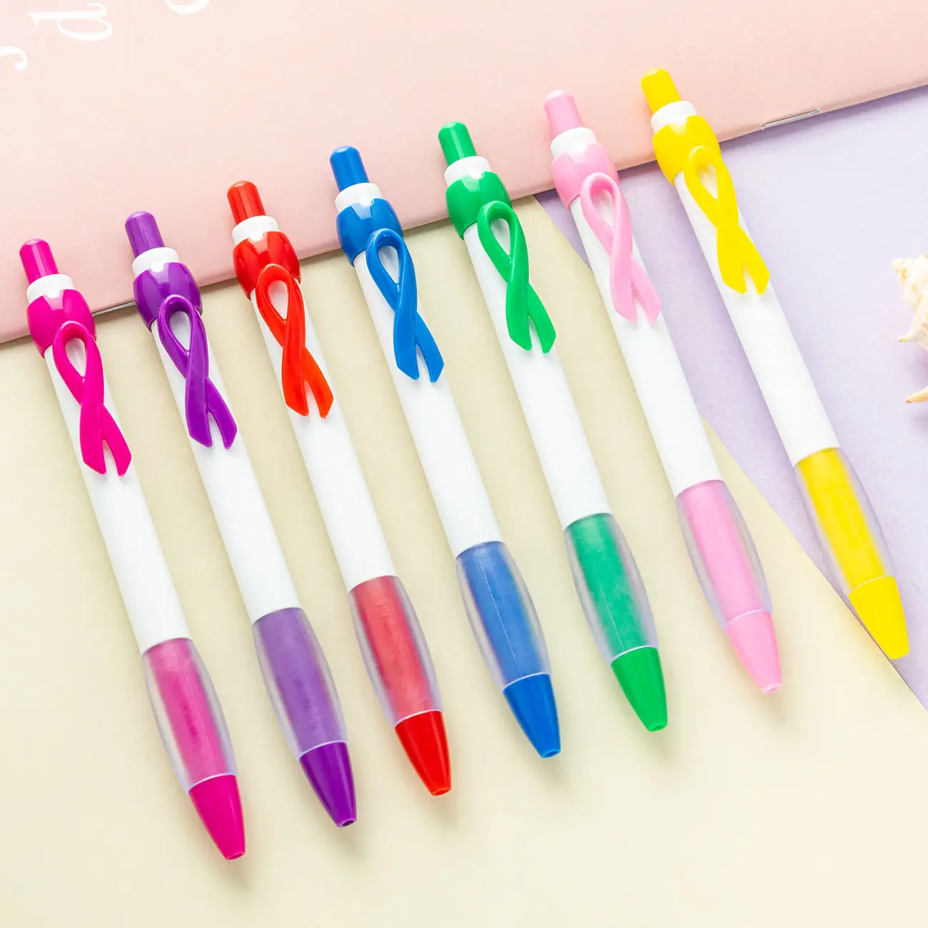 Plastic Pink Ribbon Grip Breast Cancer Awareness Gift Fashion 1.0m Promotional Ballpoint Pen
