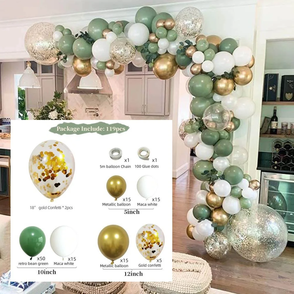 New product retro green happy birthday balloon chain set avocado green balloon arch garland scene layout party decor