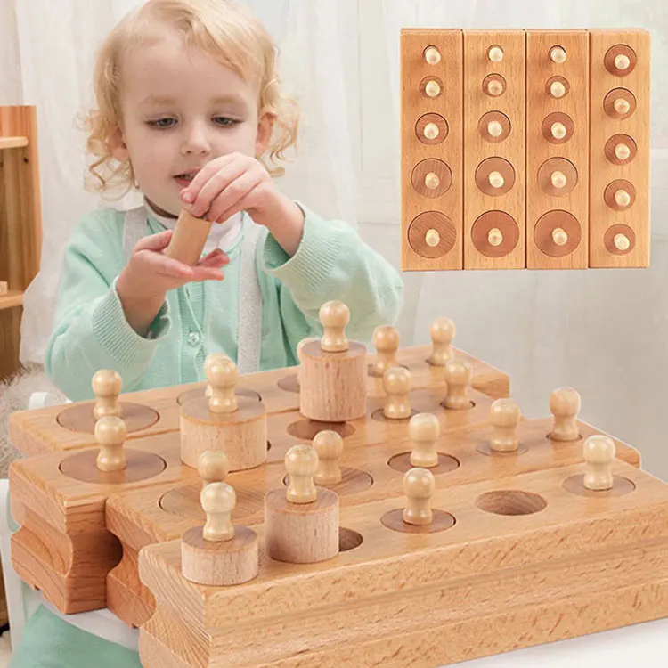 Colorful Socket Cylinder Blocks Wood Montessori  Toddler Wooden Toys For Children Development wooden cylinder blocks toy