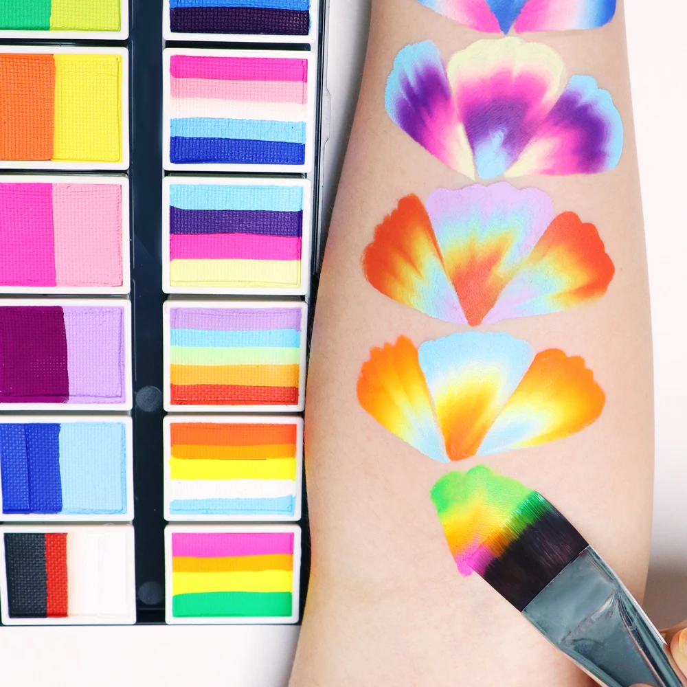 Gp Washable uv neon color fluorescent New Makeup 12 Split color pallet Water Activated face painting Body paint for Christmas