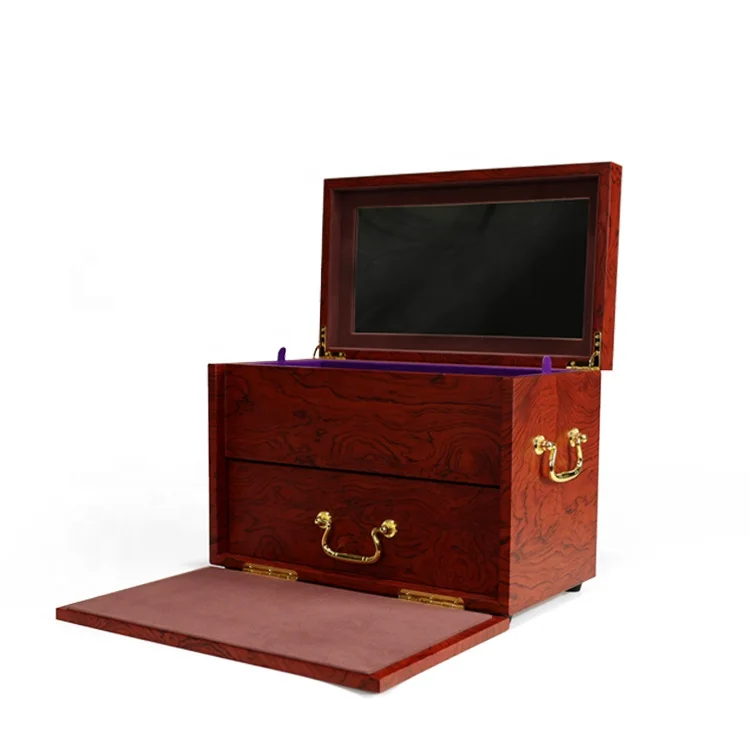 Luxury big antique wood gold jewelry storage case custom large vintage organizer drawer jewel box