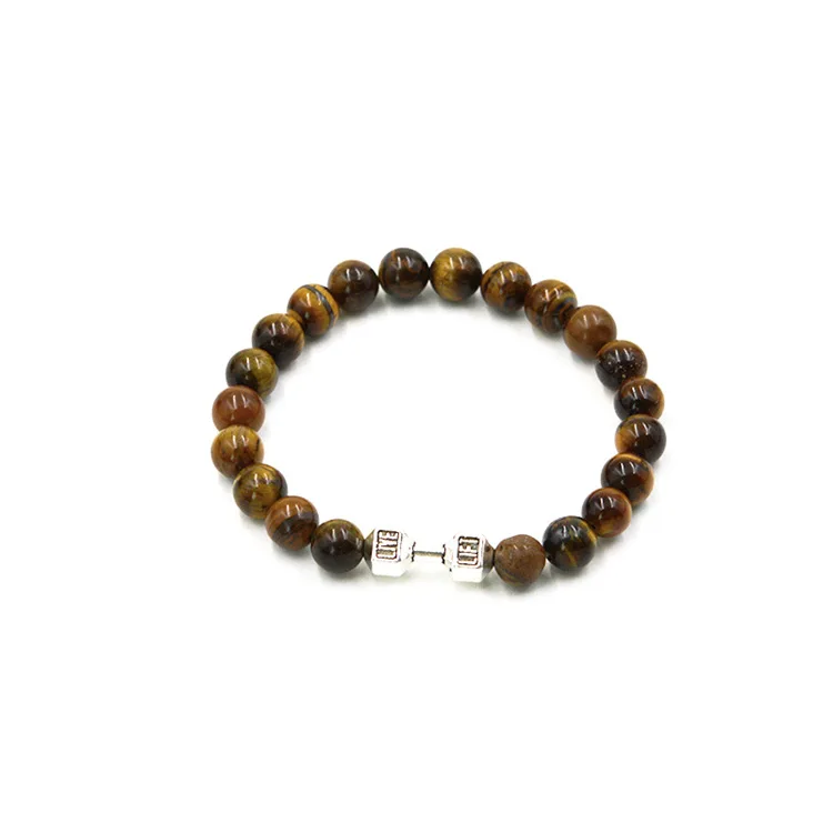 Cheap Hight Quality Natural Stones Wrap Tiger eye Stone Charm Beads Bracelet Black Agate Dumbbell Fitness Hematite Bracelet
