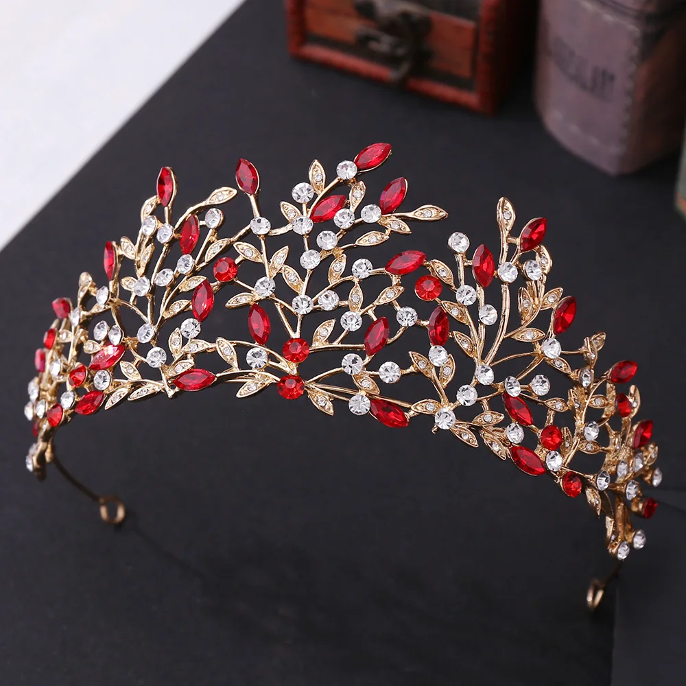 Western full leaves crystals bridal wedding crown headdress Girl princess crown rhinestone alloy hair accessories crown tiaras