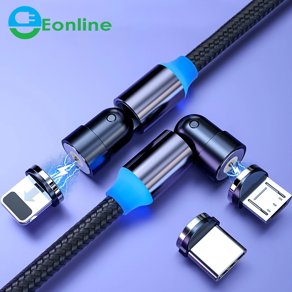 Магнитный кабель EONLINE 1 м Тип C Micro USB Магнитная Зарядка вращающийся на 540 градусов провод Usb Type-C 2 3 в зарядный