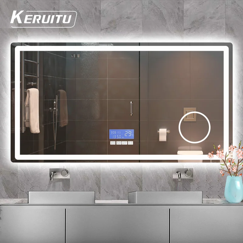 Amazon Hot Sale Smart Touch Screen Led Mirror  Sensor Wall Mounted Customizable Mirror With Light Anti-fog Bathroom Led Mirror