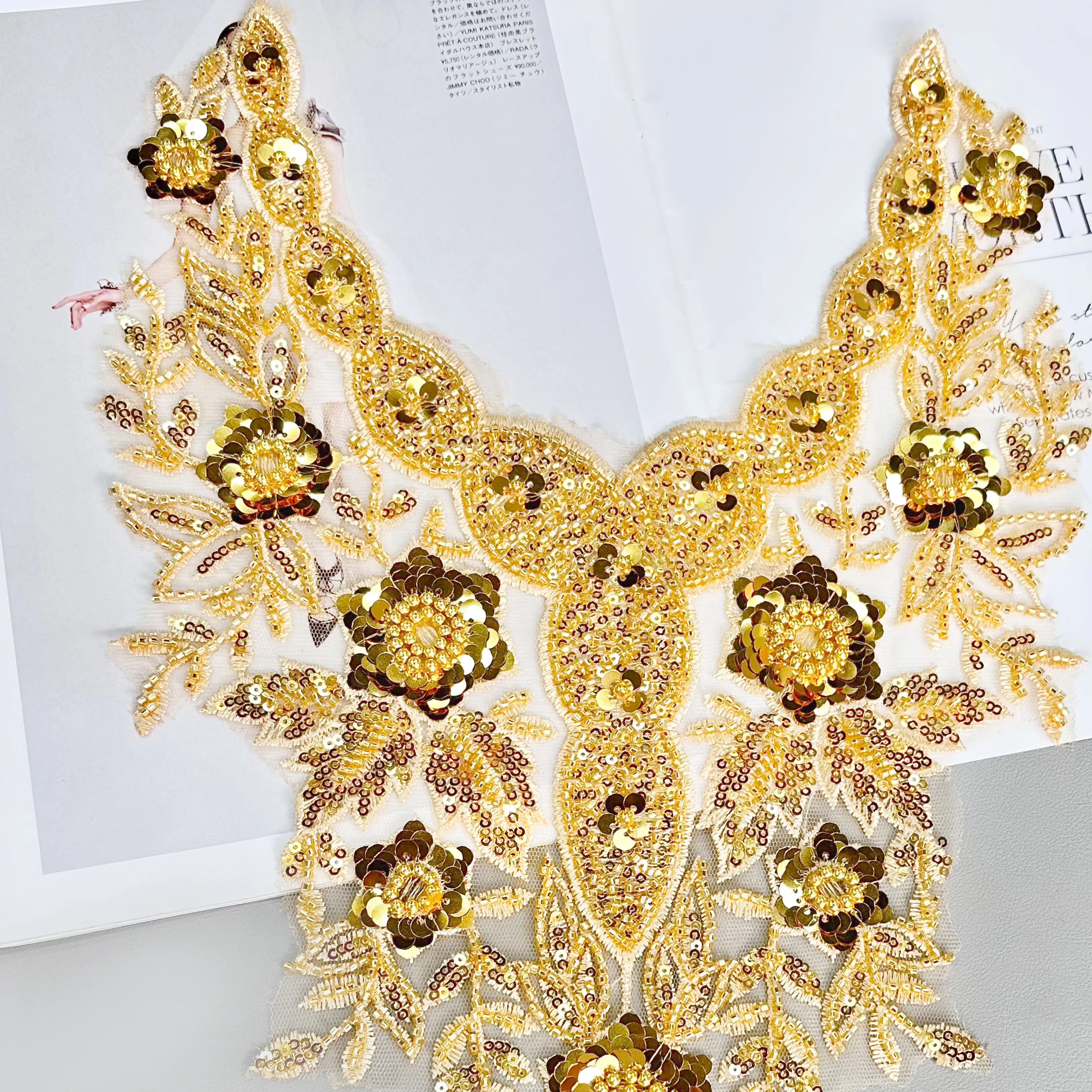 Gold Embroidered Sequin Clothing Patch Collar Luxury Dress Performance Clothes Dress Decorative Accessories