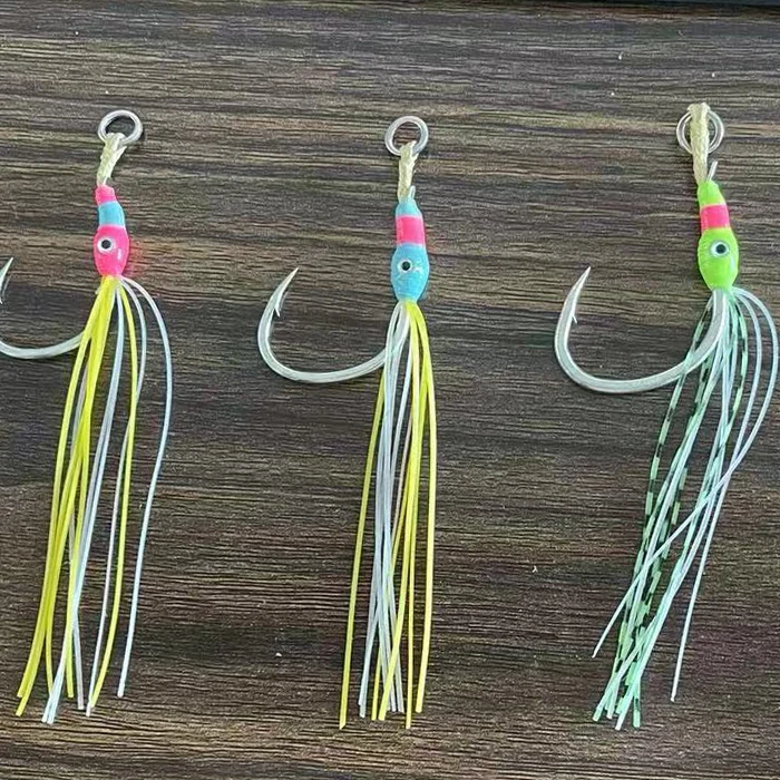 FUNADAIKO saltwater 1/2/3/4/5/7/0 DIY luminous fiber offset single assist highcarbon bass jig fishing hook