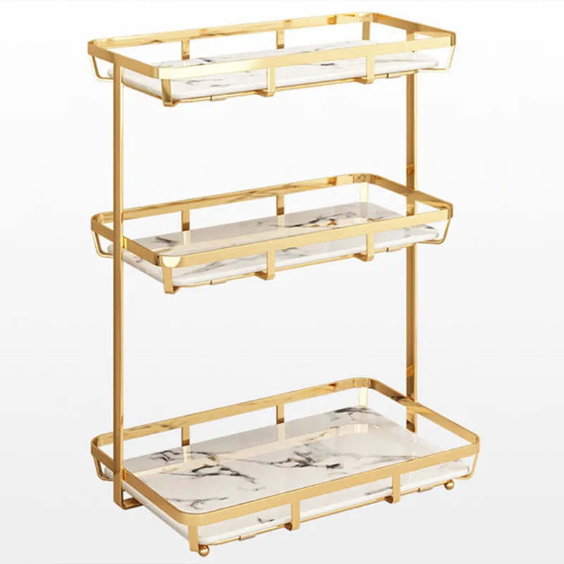 Gold Luxury Stainless Steel Bathroom Storage Rack Cosmetic Storage Toiletry Table Storage Shelves