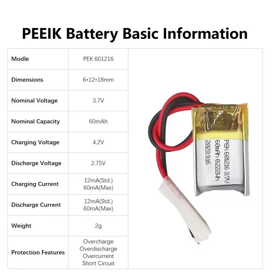 PEEIK 601216 60mAh 3.7V Smart Jewelry Bluetooth Tracker Portable Game Console Portable Speaker support customization