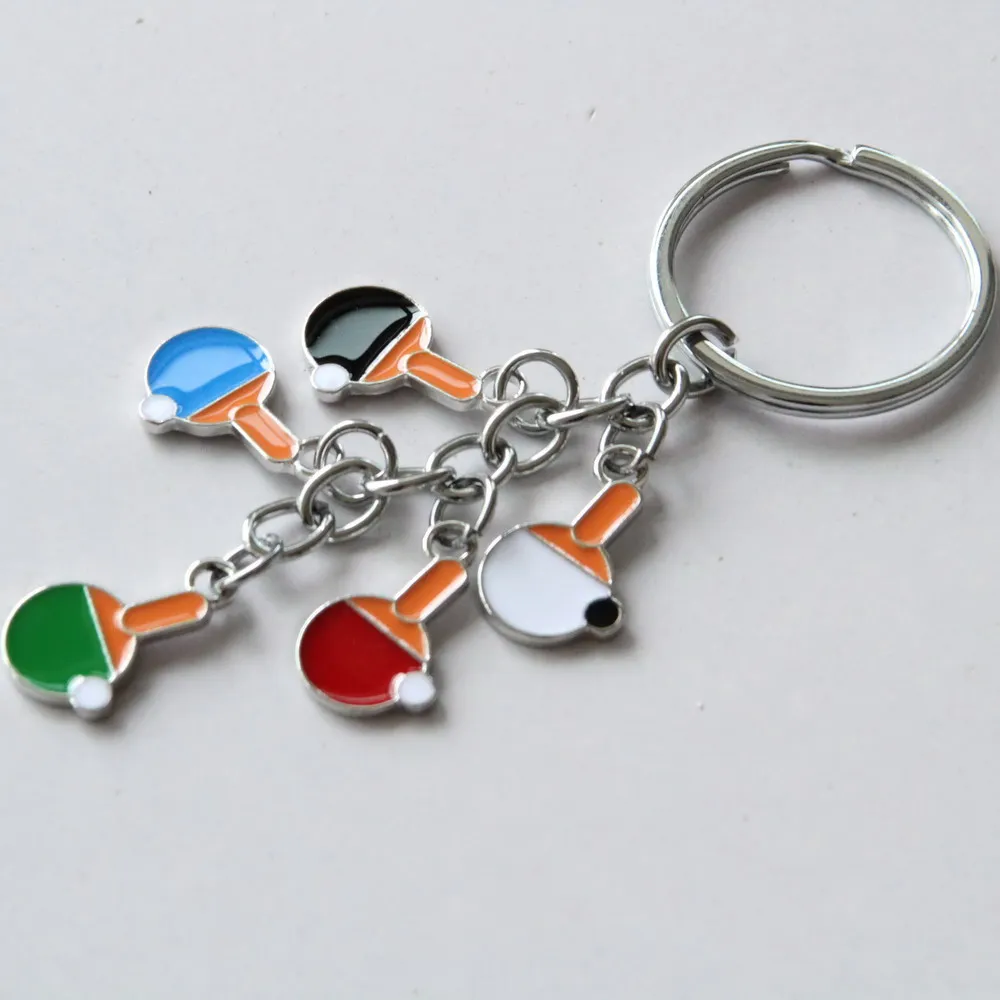 Wholesale custom logo metal enamel mini ping pong bat Table tennis racket keychain for laser engraving