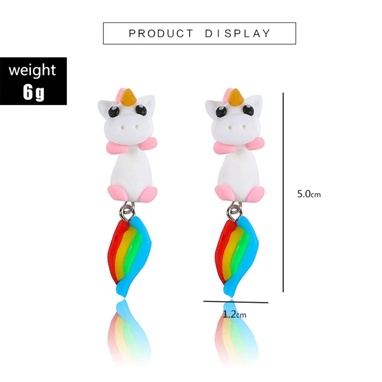 2020 New Arrival Polymer Clay Soft Ceramic Earrings Piercing Cute Cartoon Unicorn Earrings For Women
