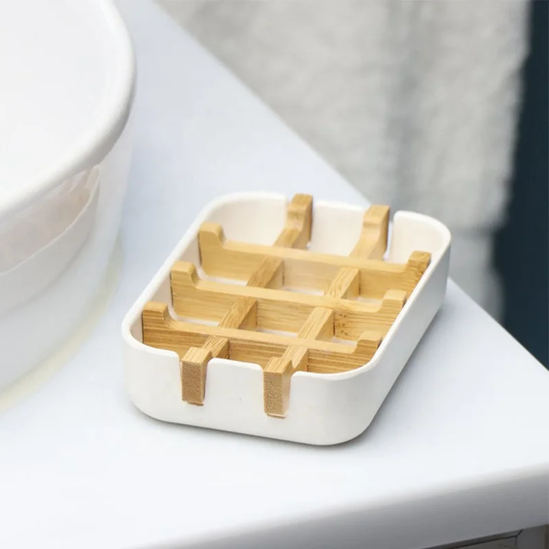 Chinese Factory Hot Sale Recycled Natural Bamboo Fiber Soap Dish Wood bar Cleansing Holder Drain Tray for Bathroom