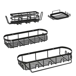 4 pack-stainless steel adhesive corner shelf shower caddy wall mounted bathroom organizers storage rack with hooks