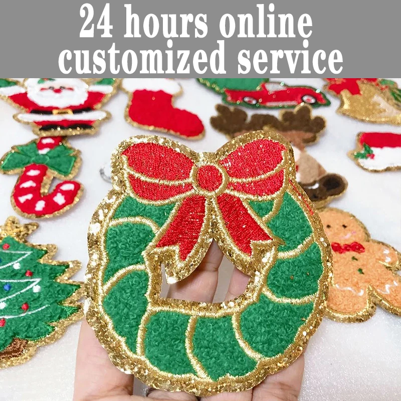 High Quality Christmas Series Embroidered Cloth Patch Elk Santa Claus Computer Embroidered Chenille Patches Clothing