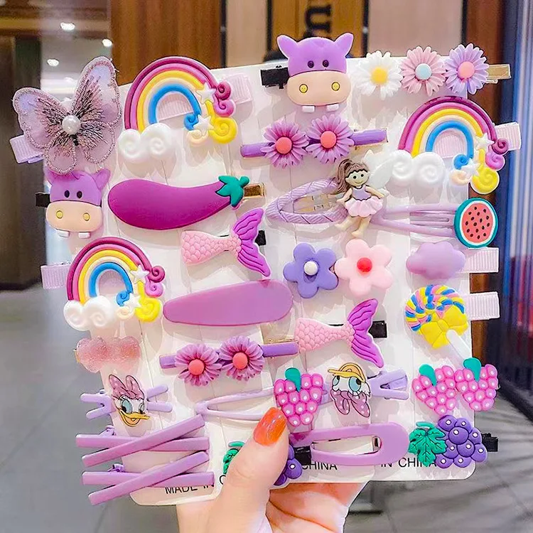 14pcs Pack Wholesale Fashion Lovely Hairgrips Accessories Luxury Kids Hair Pin Fruit Rainbow Animal Hair Clips Set for Girl Gift