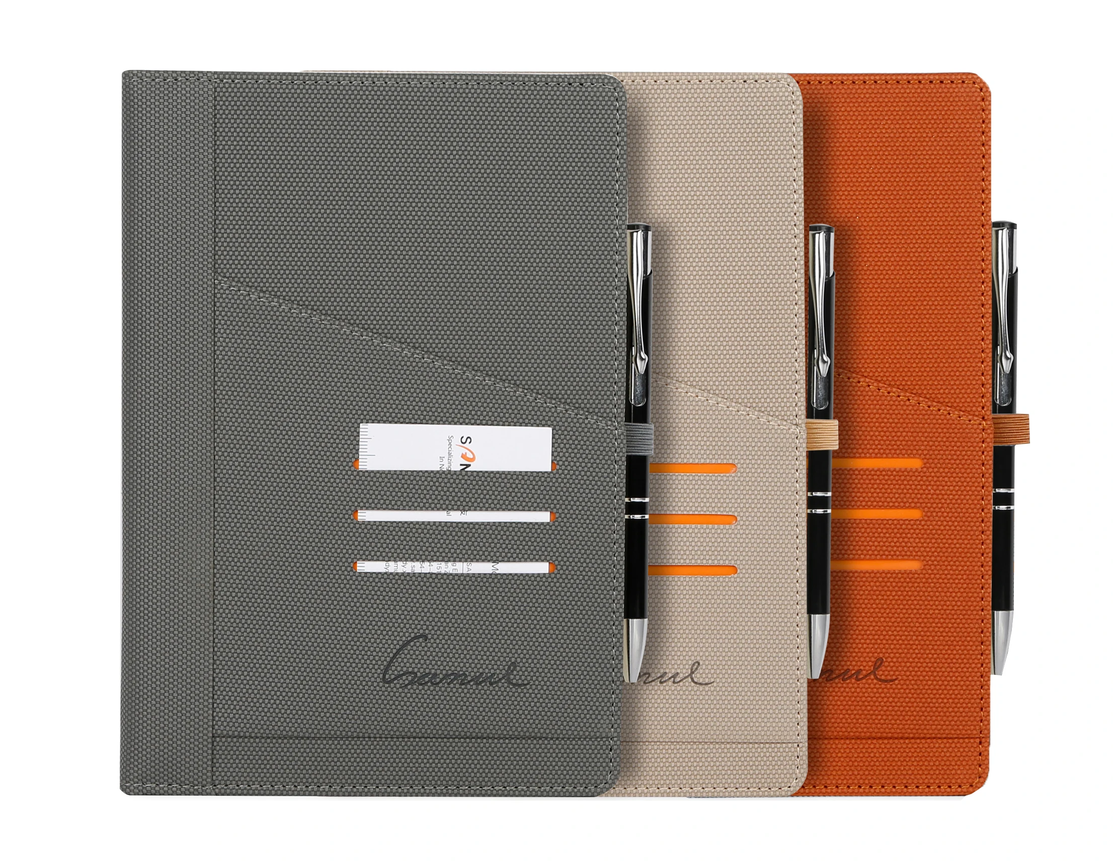 A5 beige hardcover thermo PU notepad journal notebook daily planner with front pocket and card socket