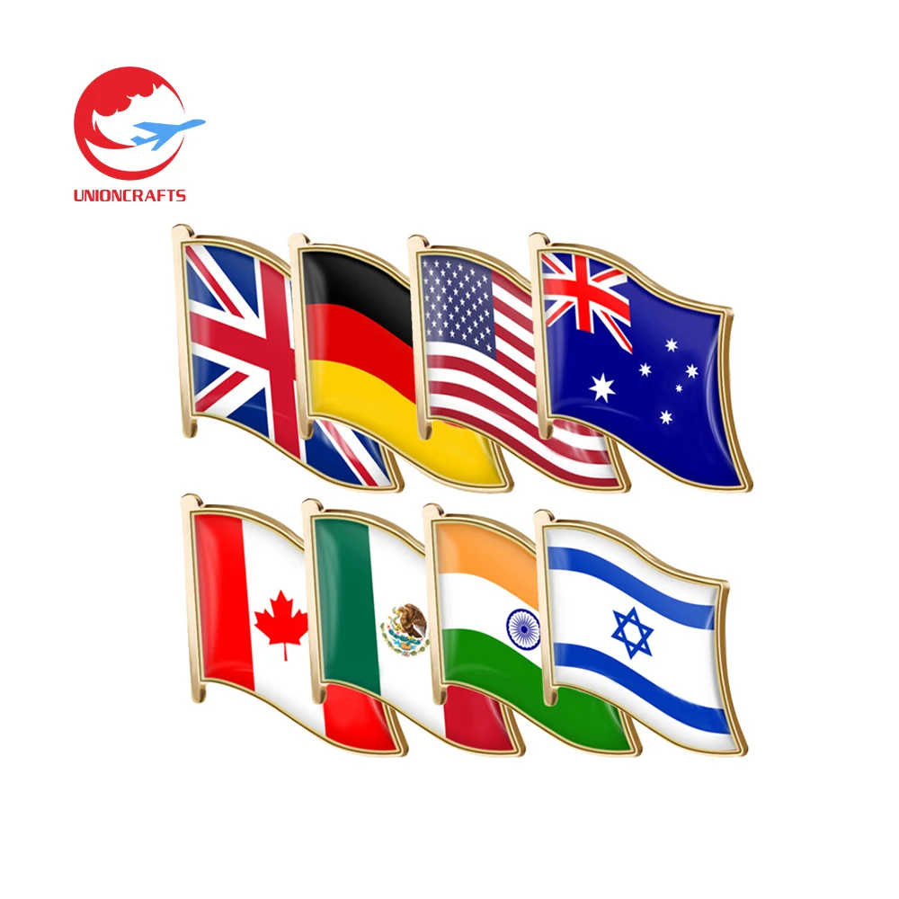 Wholesale custom souvenirs clothes pin double metal country flag clothespin israel american soft hard enamel lapel flag pins