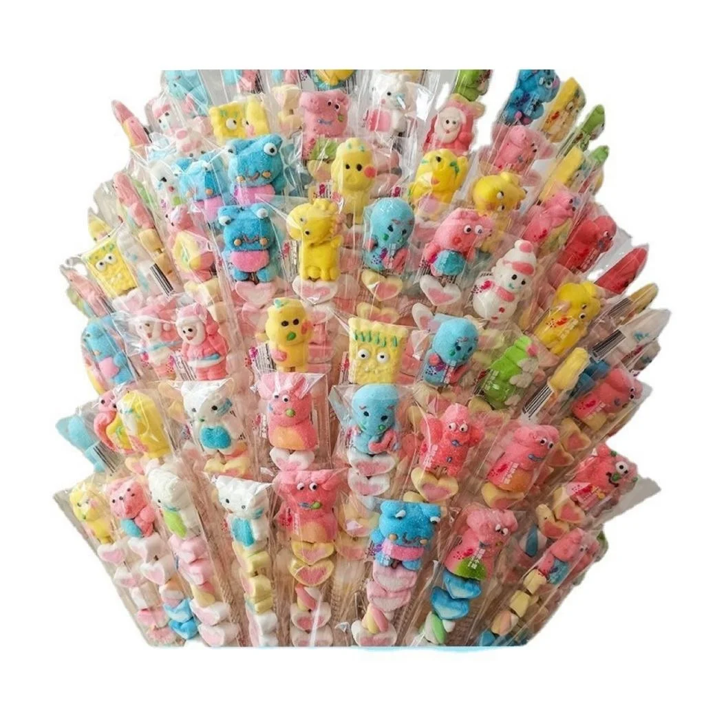 Colorful cartoon style halal sweet lollipop marshmallow kabobs candied haws on a stick cotton candy skewers candy wholesale