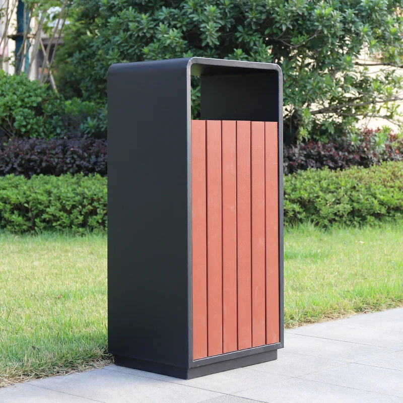 Public outdoor street  bin waste garbage waterproof plastic wood trash bin trash can