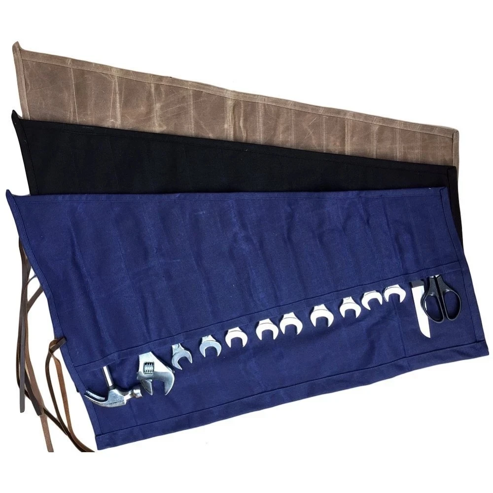 Waxed Canvas Tool Roll Up Pouch Wrench Holder Organizer Bag With 14 Slots