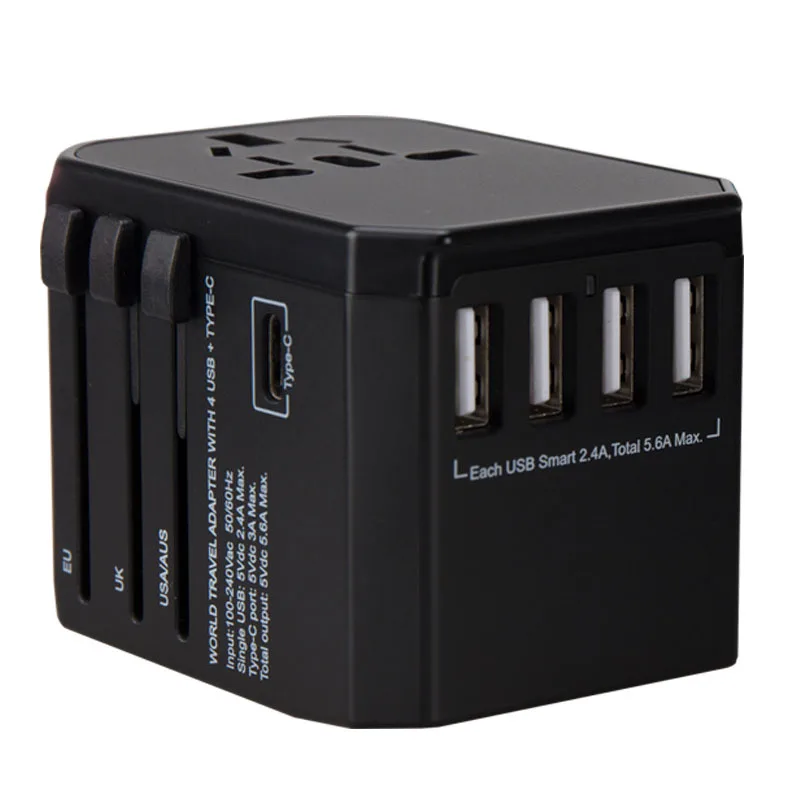 Новинка, высококачественный умный переходник с 4 usb-портами типа c, универсальное зарядное устройство для путешествий, адаптер с глобальной вилкой