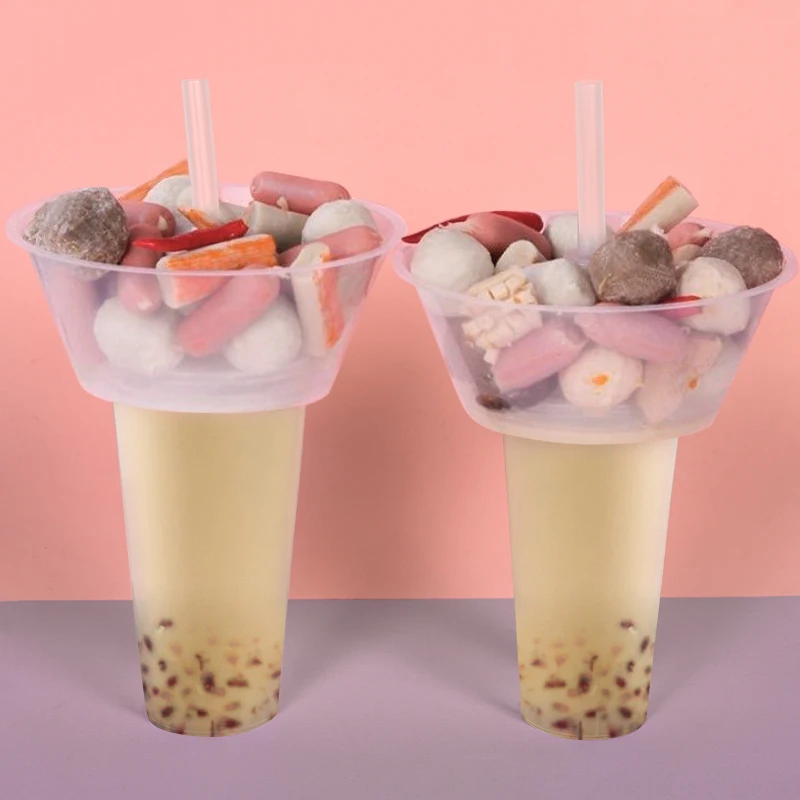 700ml PP 2 in 1 Plastic Cup Lid For Food Drinks And Snacks Creative Popcorn Milk Tea Hot Pot Cup With Snack Bowl Holder