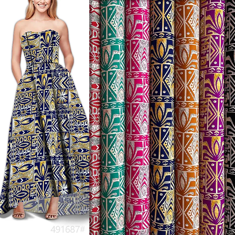 Manufacture Custom Design Rayon Fabric Fashion Geometric Pattern Printed 100% Viscose 45S Rayon Spun Fabric For Women Dress