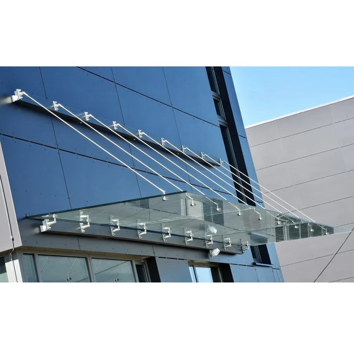 Gate glass awing installed with stainless steel square tubes door canopy