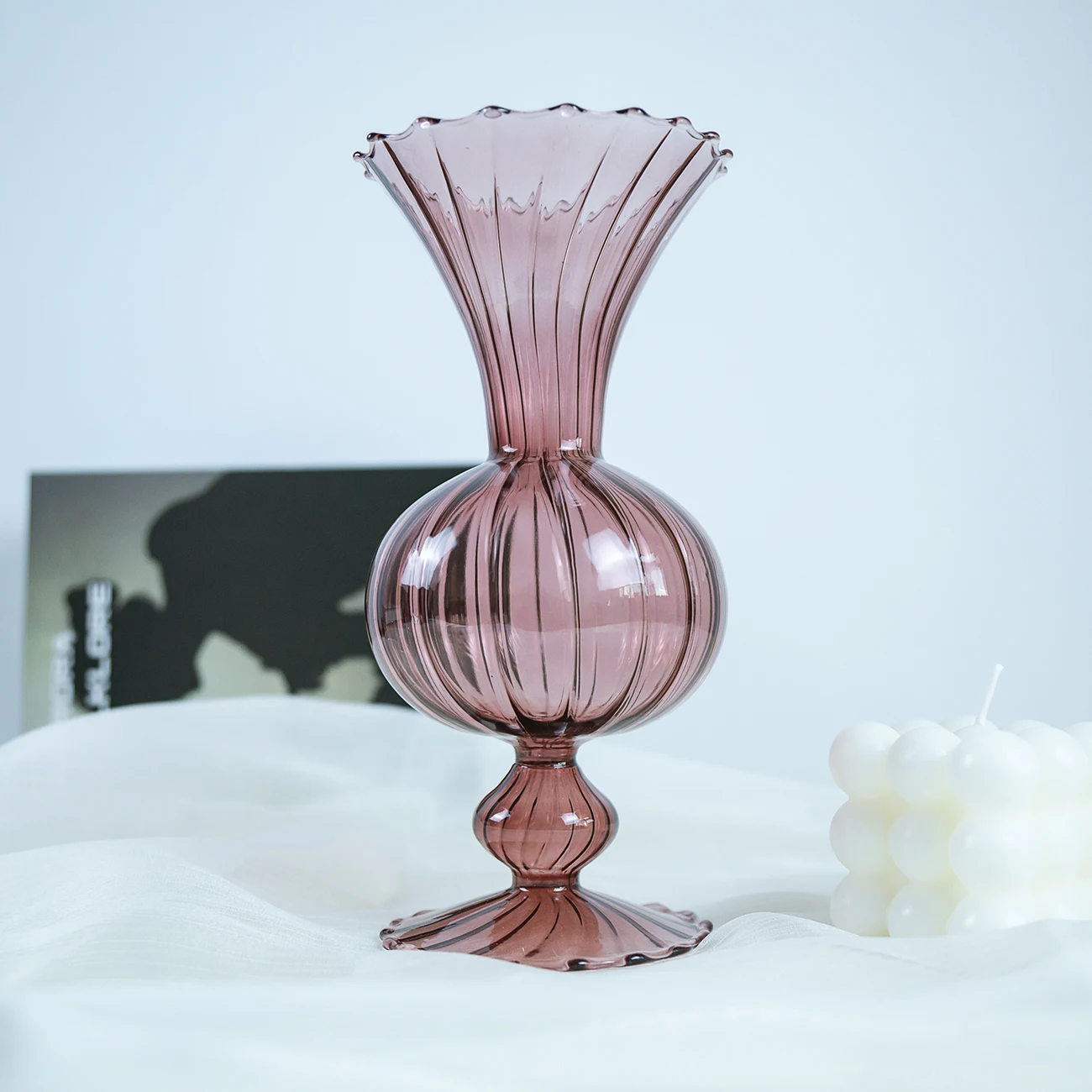 Factory Outlet Elegant Long Neck Purple Crystal Glass Vase For Living Room Decor