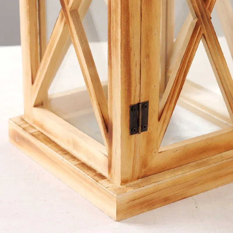 Wooden Lantern With Metal Top For Candle Home and Garden Lantern With handle for Wedding And Home Decor Courtyard Candle Lantern