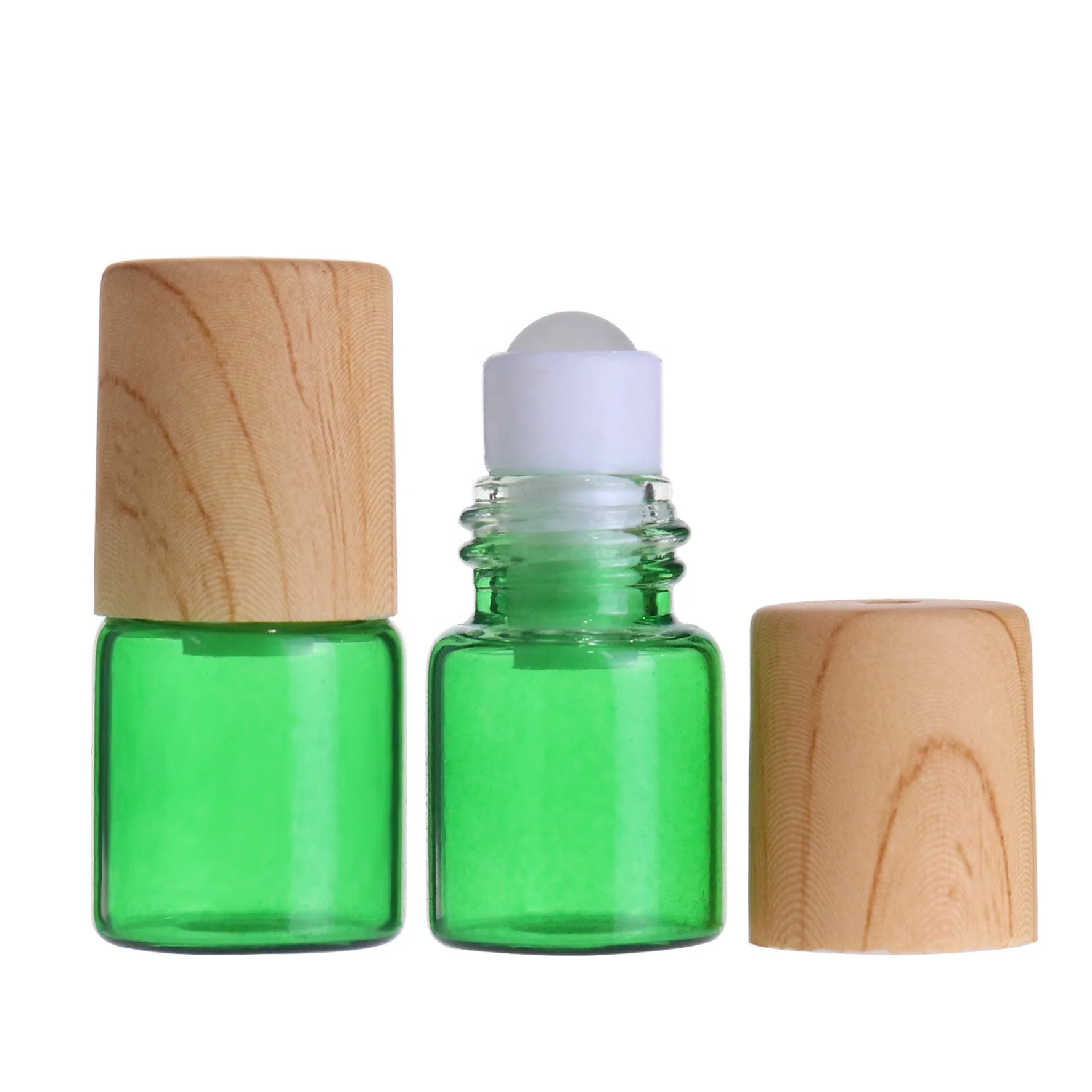 Mini perfume test glass vials 1ml 2ml 3ml small essential oil glass roller bottle with wood bamboo cap
