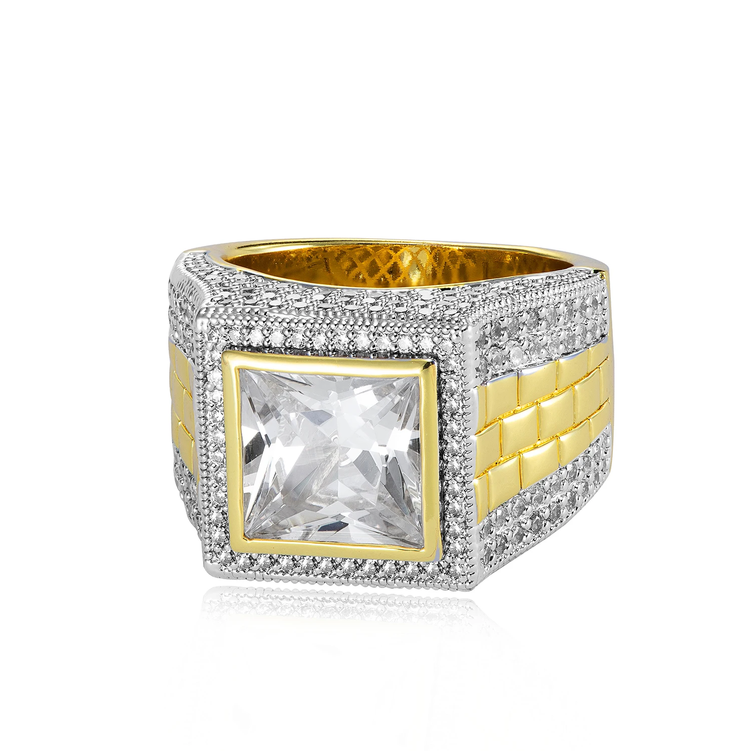 JASEN JEWELRY TRENDY 10K SOLID GOLD BOSS SQUARE PRESIDENT CZ VVS MOISSINATE DIAMOND BLING RING FOR MEN