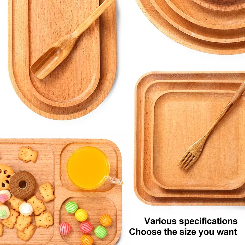 Multi-sizes Round Wooden Tableware Tray Tea Set Tray Decorate Pizza Tray Plate Round Wood Tableware bowl