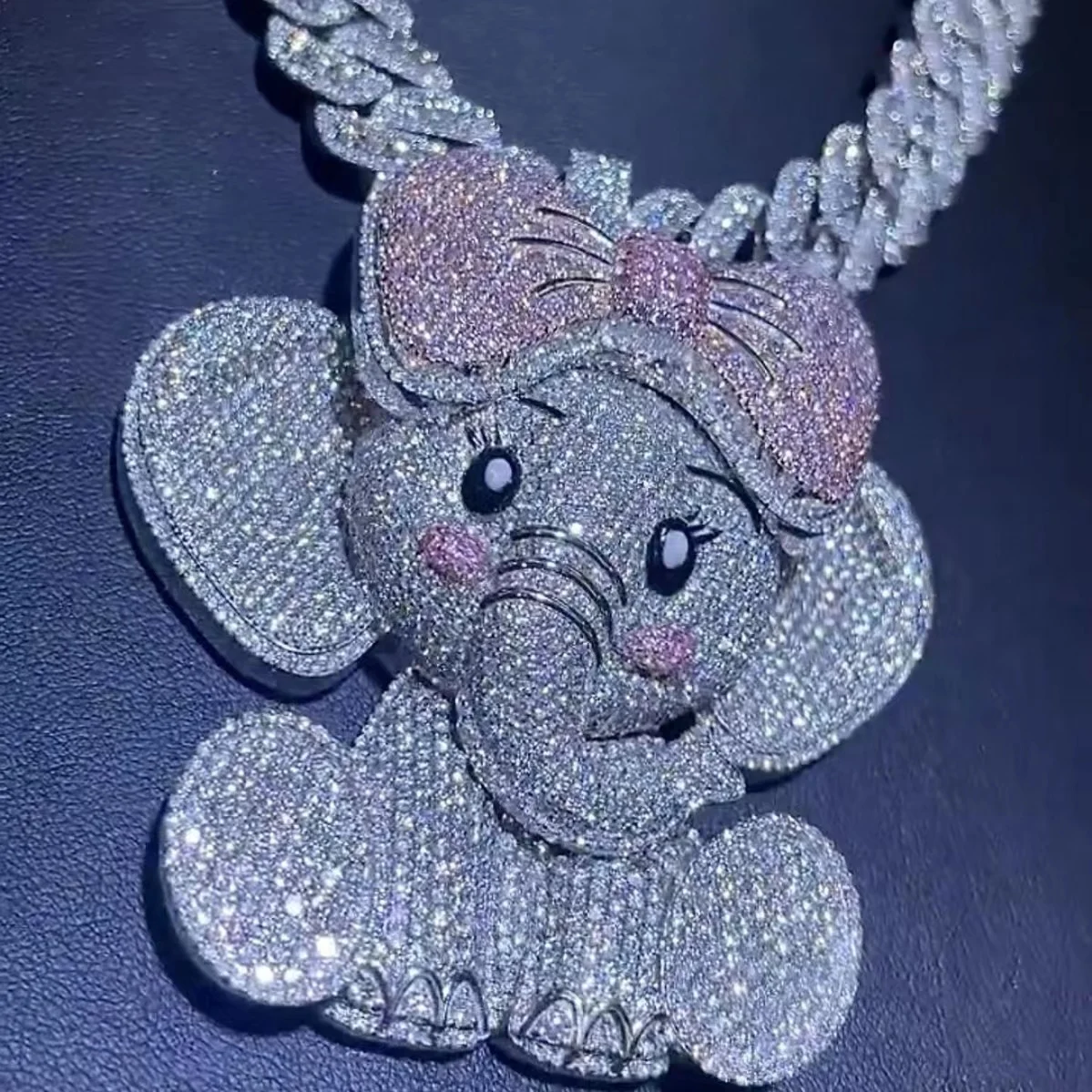 Iced Out Pink Elephant VVS Moissanite Diamond Pendant Custom 925 Silver Hip Hop Fine Jewelry Pendant Link Chain For Rapper