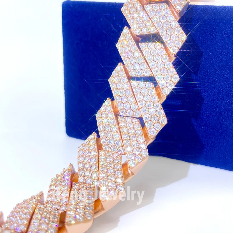 Hip hop Jewelry 18mm 3rows VVS Moissanite Diamond Cuban Link Chain 925 Silver Moissanite Necklace Custom Fashion Jewelry Chain