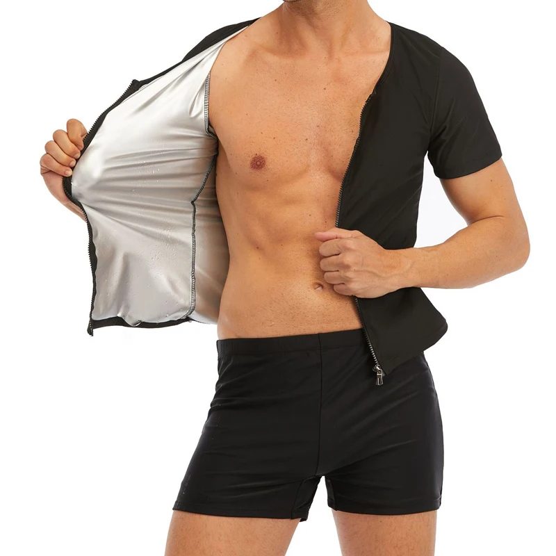 Elastic Sauna Shirt for men Short Sleeve Sweat Vest Weight Loss Sauna Suit