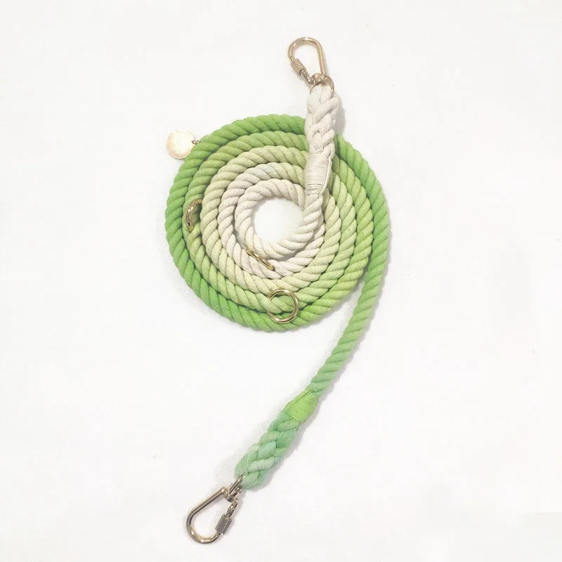 Ombre Gradient Colorful Dog Leash Rope Leads Hand Make Woven Cotton Dog Natural Rope Leash