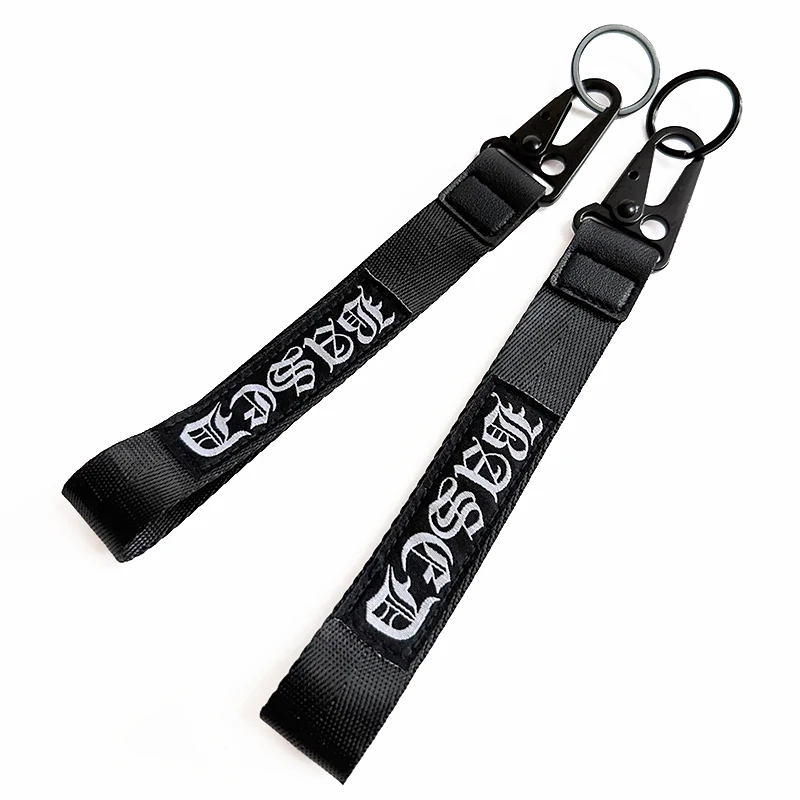 Personalized Packaging Black Eagle Hook Carabiner Lanyards Keychain Leather Stitch Wrist Lanyard Custom
