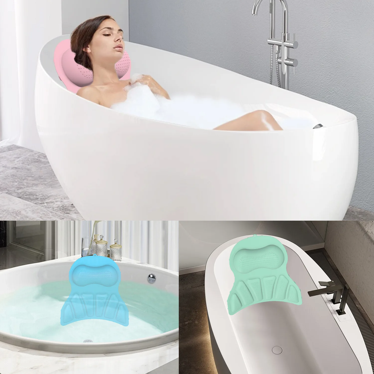 Eco-friendly Silicone Bath Pillow Luxury Bathtub Pillow Extra Soft Comfortable Bath Pillow For Tub Head Neck And Back Support
