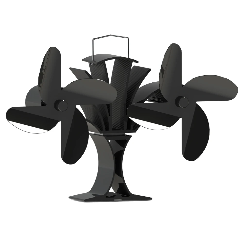 Double 4 Blades Eco Fan Wood Stove Fan Heat Powered Fireplace Fan Stove Fan for Pellet /brick /wood Stove Firewood Stove Fan