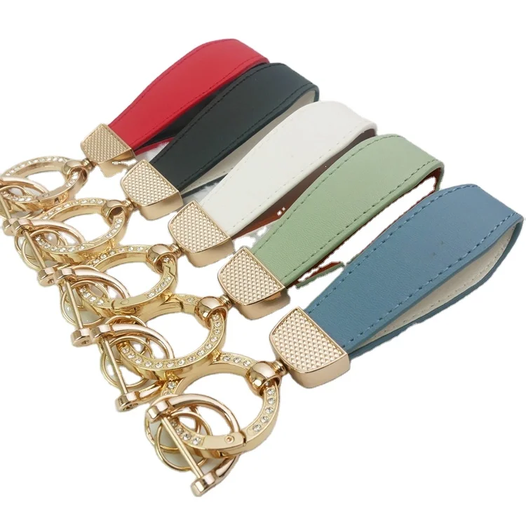 Customer Logo Leather Car Key Chain Diamond Key Ring Accessories for Men and Women Bags Pendant